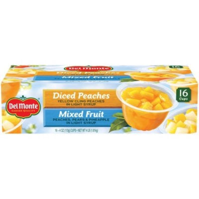 457610 Del Monte Fruit Cups Snacks, Diced Peaches, Mixed Fruit (4 oz, cup, 16 ct.)